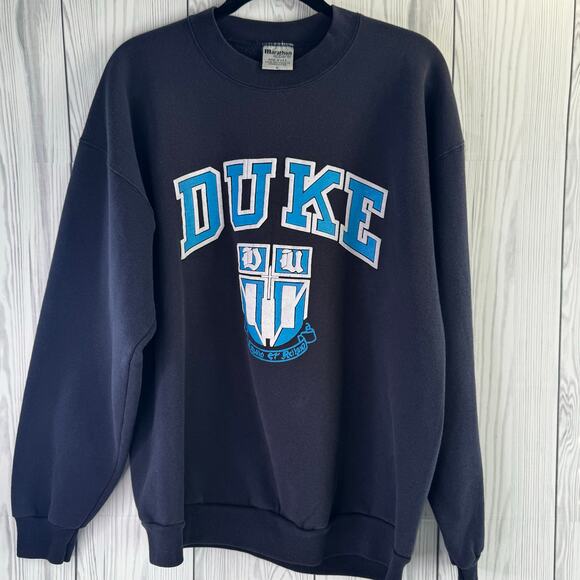 Vtg 90’s Marathon Duke Blue Crewneck Sweatshirt Cotton Exchange USA Large - Picture 1 of 7